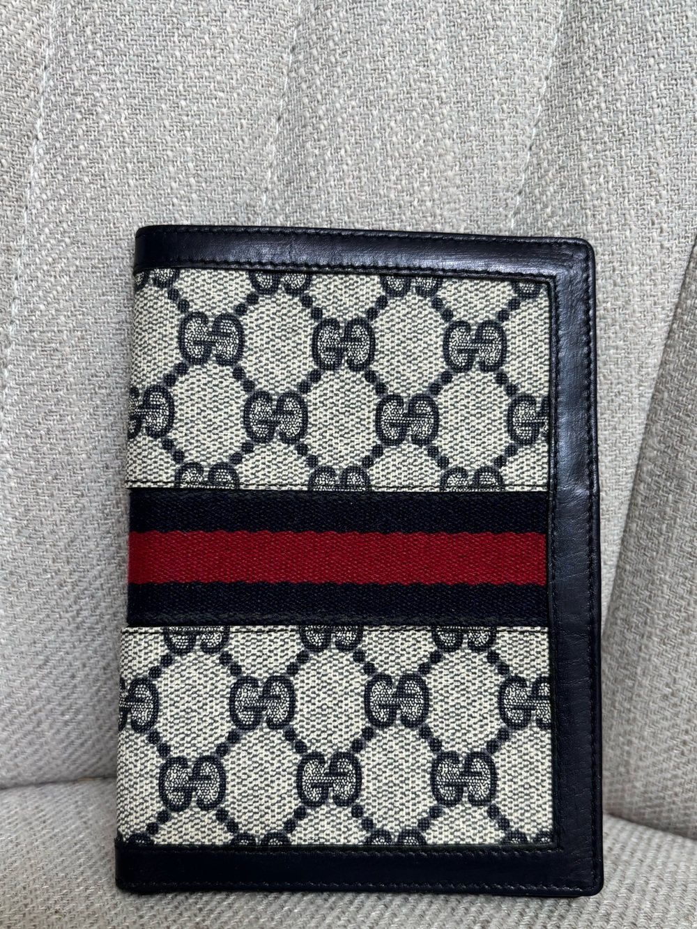 GUCCI Navy Monogram Passport Holder Wallet